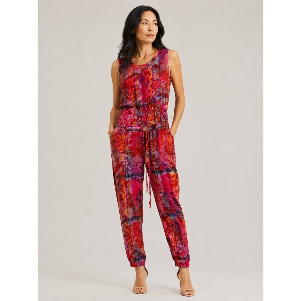 Michel Vintage‎ Jumpsuit Size S Pink Tropical Cotton Sleeveless Romper